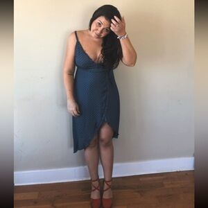 Blue Polka Dot/ Stripe Wrap Dress